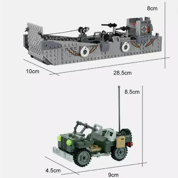 Military Building Blocks Landing Craft + Jeep US Army Lander Higgins Boat 408pcs