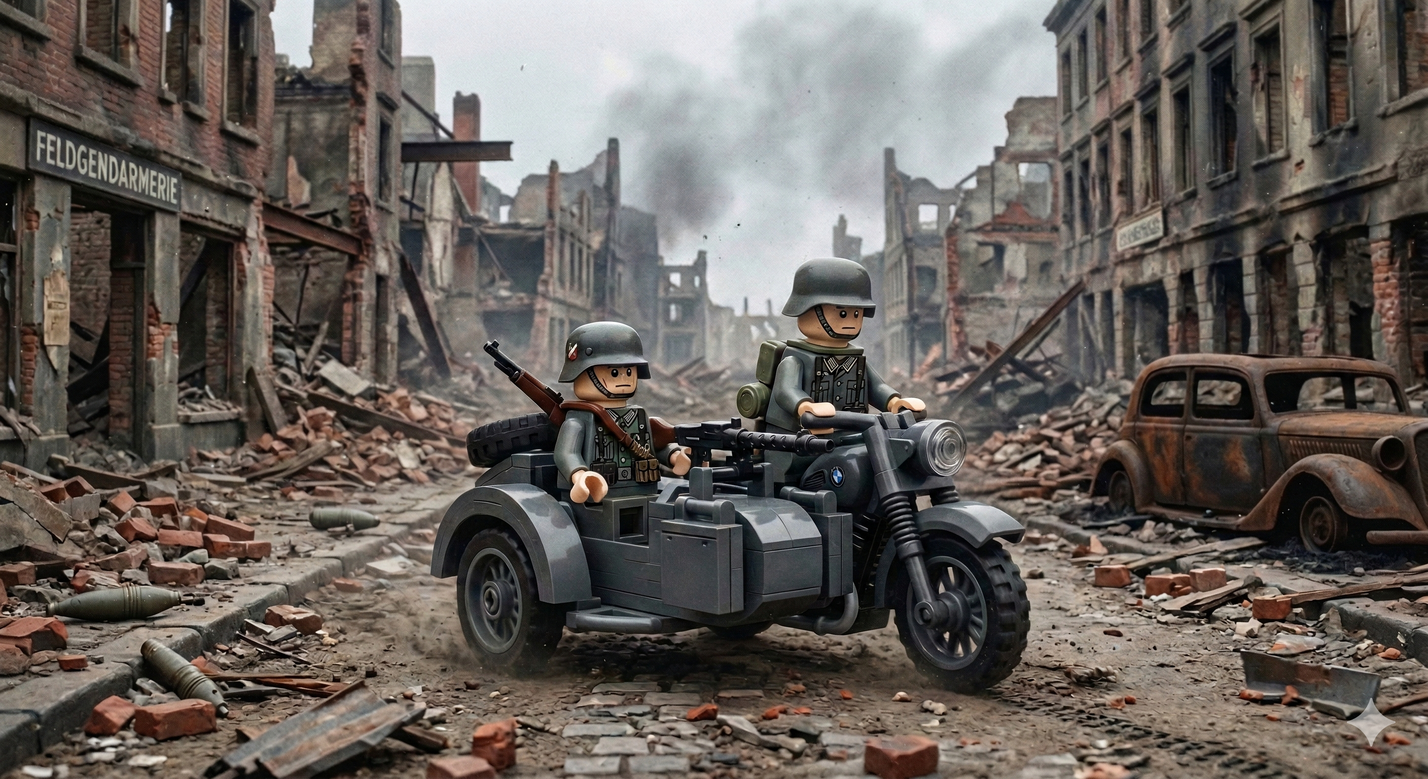 German WW2 motorcycle with sidecar plus 2 Mini figures