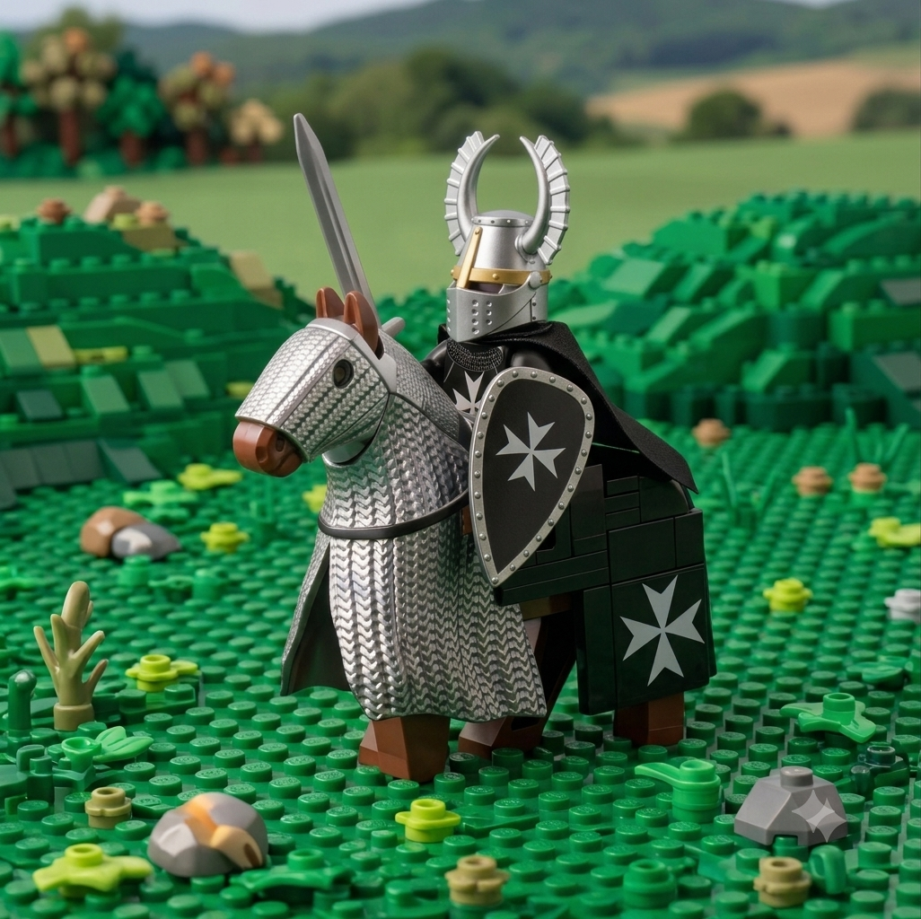 Black and White Knight Hospitaller with horse
