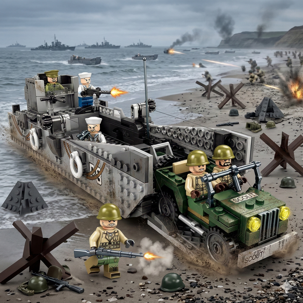 WW2 US D-Day Landing Craft Military Vehicle Building Blocks Toy Bricks Model Set