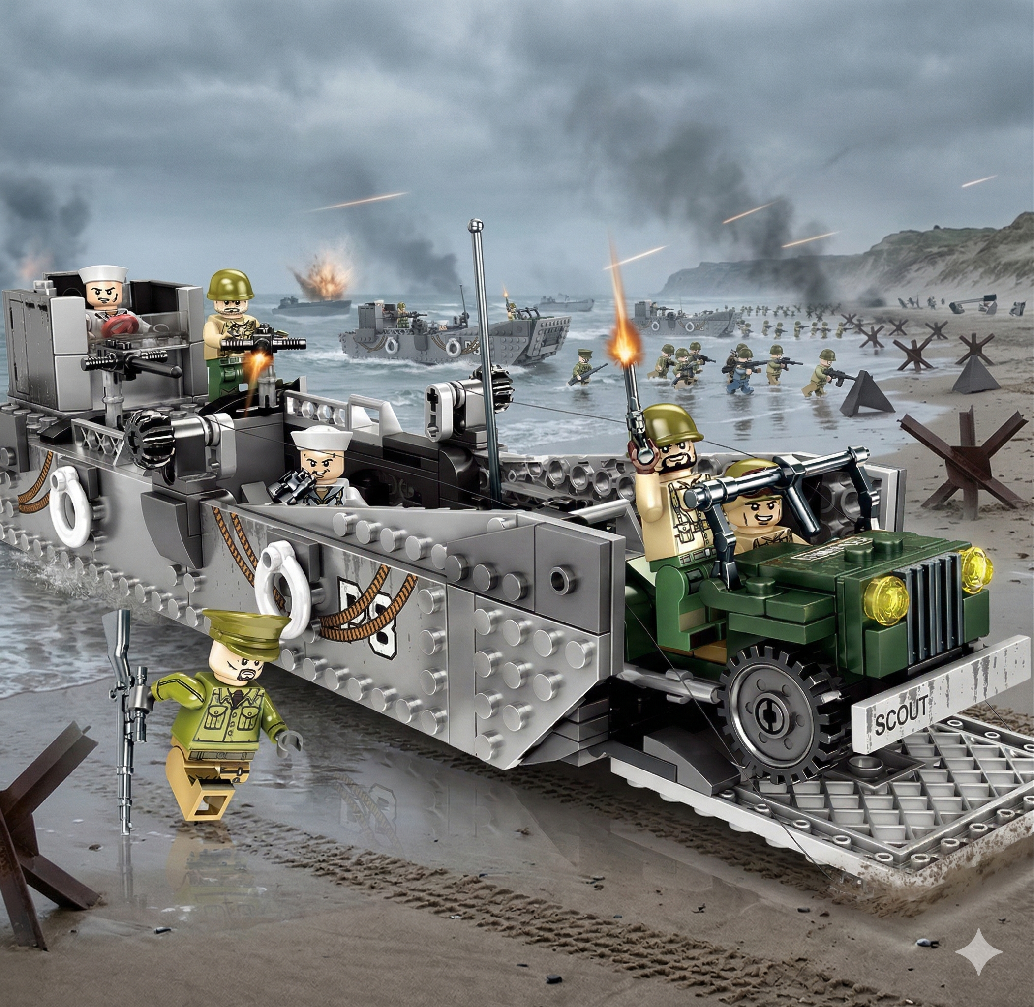 WW2 US D-Day Landing Craft Military Vehicle Building Blocks Toy Bricks Model Set