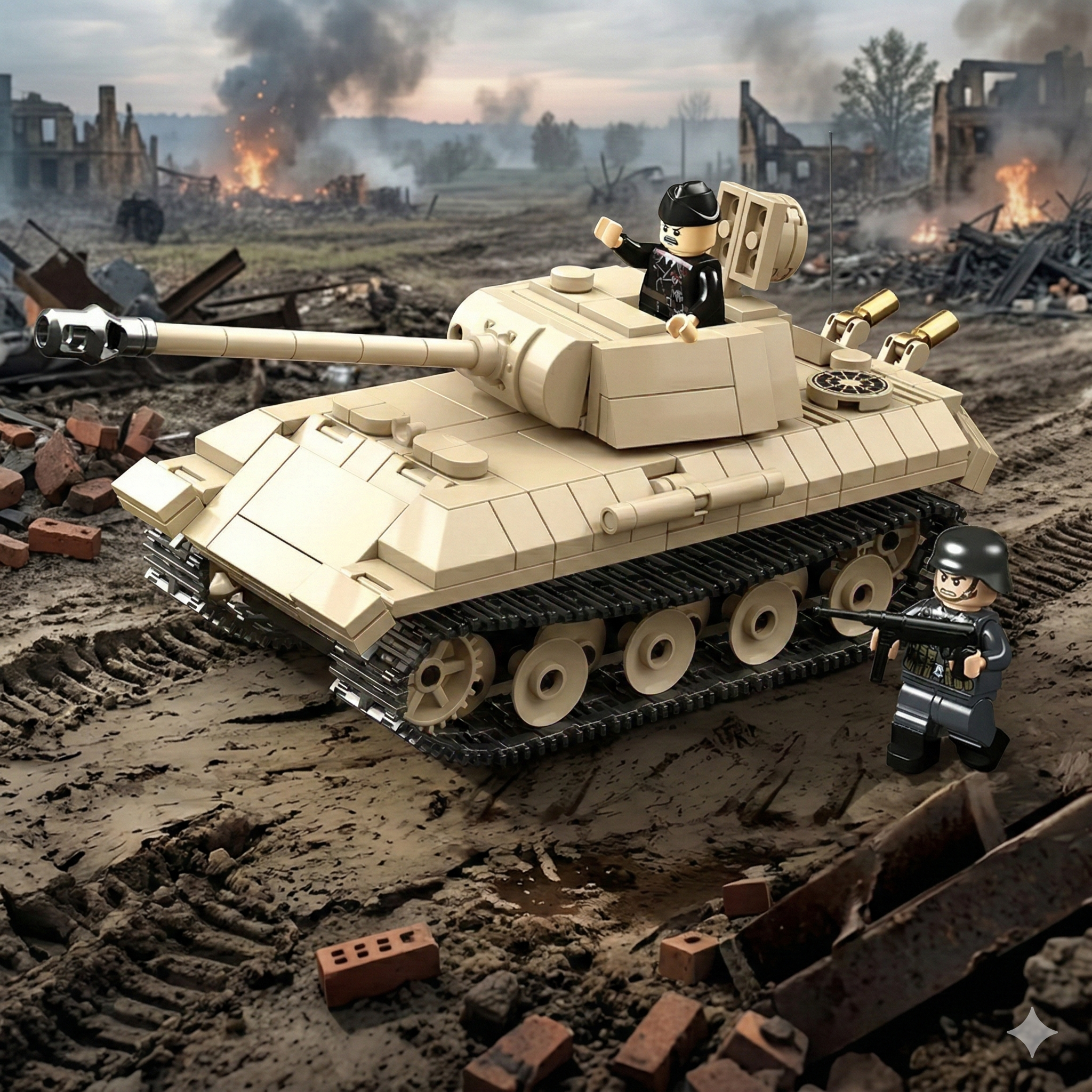 Share WW2 Tank Military Vehicle Building Blocks Toy Bricks Model Set + 2 mini figures