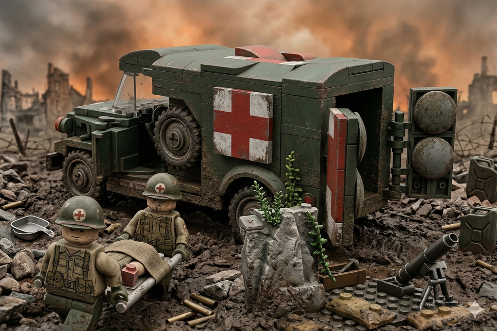 WW2 US Ambulance Military Vehicle Building Blocks Toy Bricks Model Set