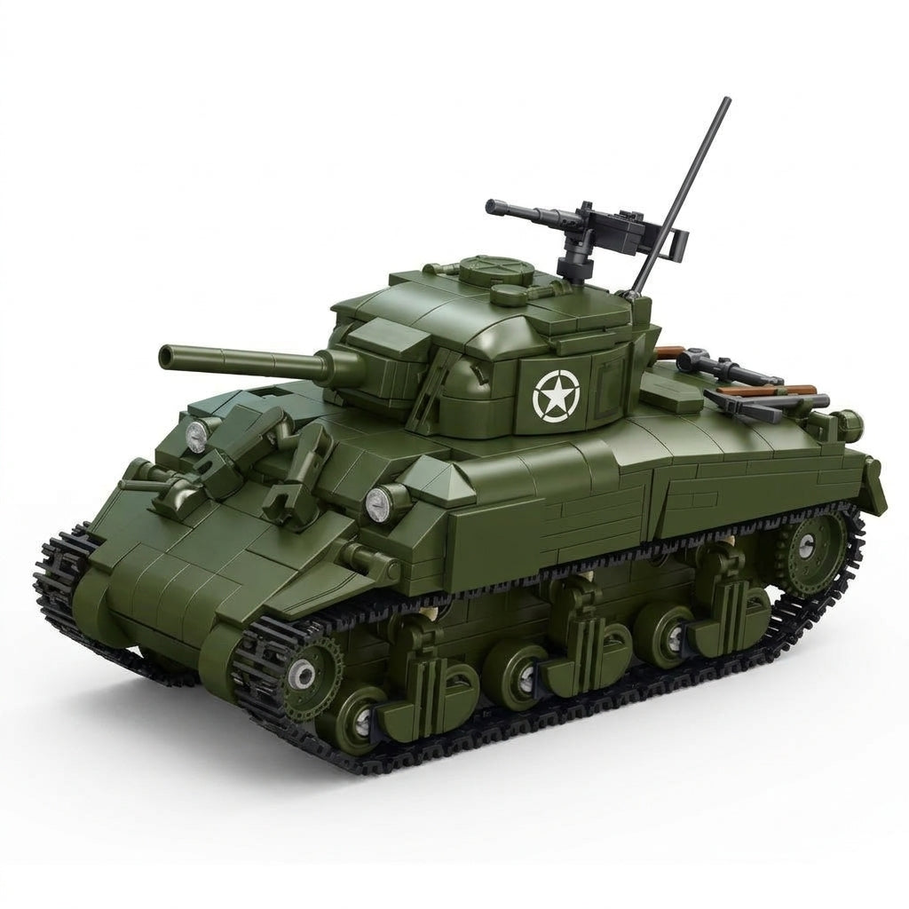 WW2 USA M4 Sherman Tank Military Vehicle Building Blocks Toy Bricks Model Set