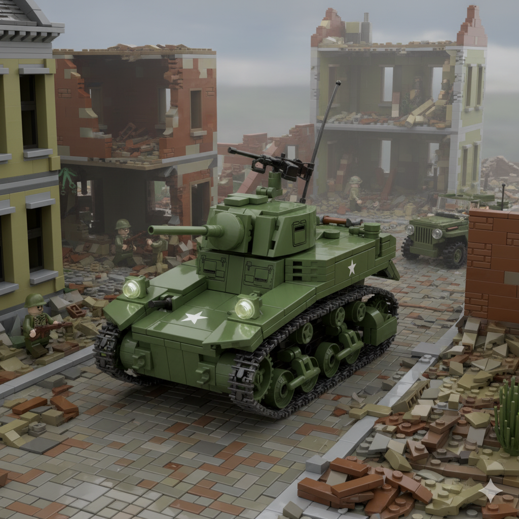 WW2 M3A1 Stuart Tank Military Vehicle Building Blocks Toy Bricks Model 579pcs