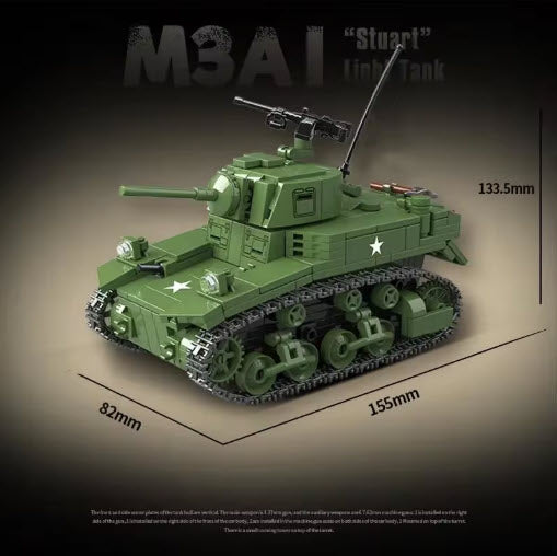 WW2 M3A1 Stuart Tank Military Vehicle Building Blocks Toy Bricks Model 579pcs