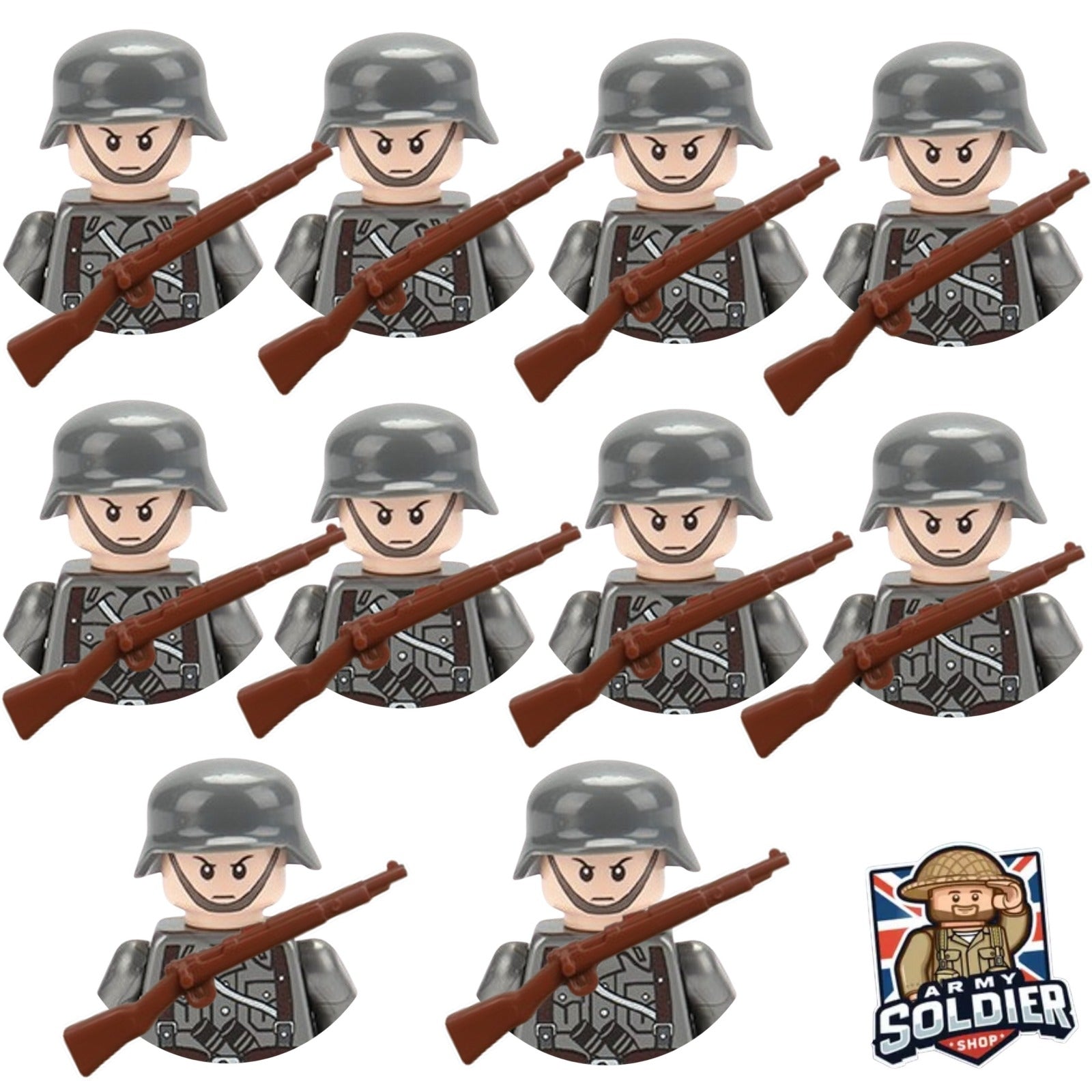 German WW2 10 Minifiguers with 10 Guns