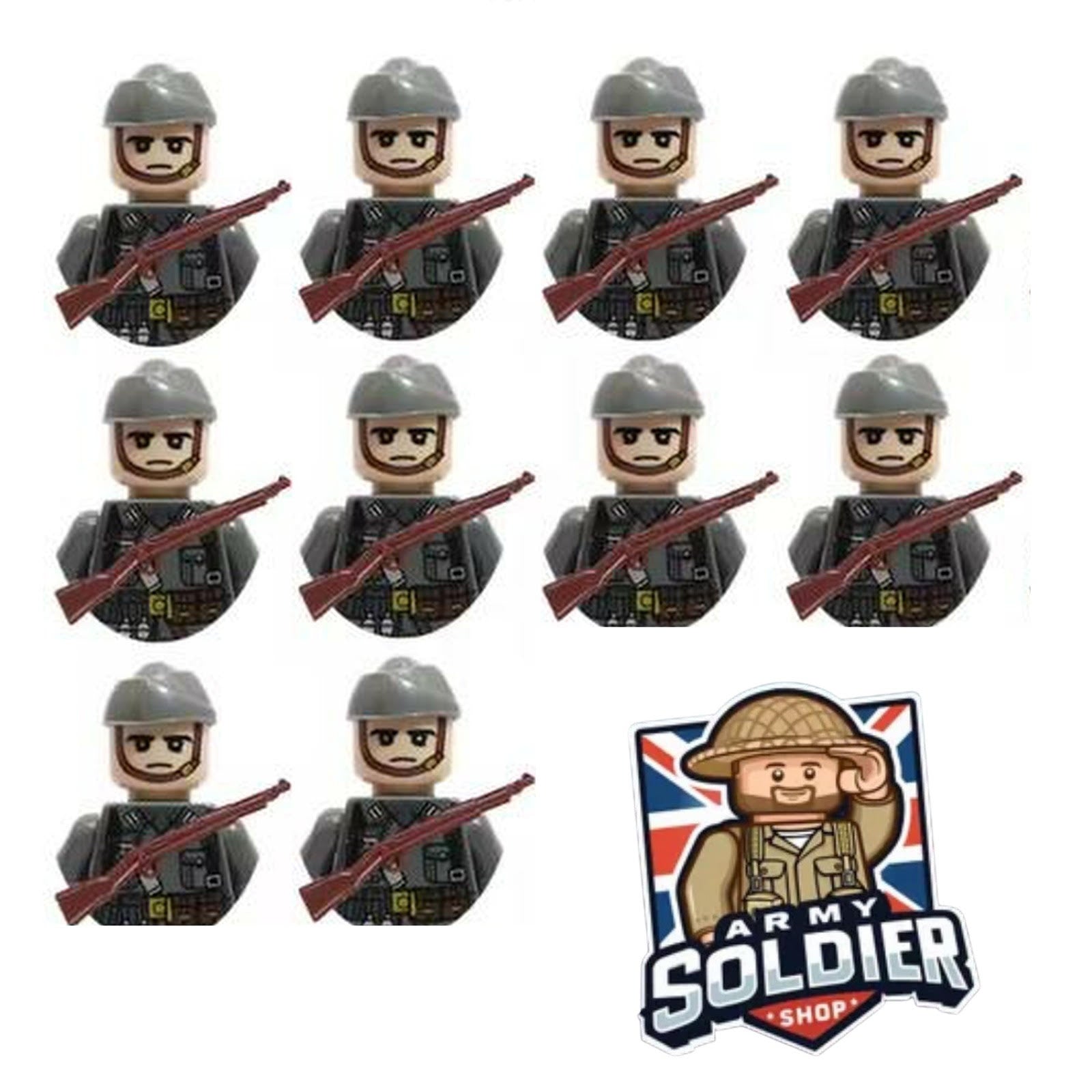 German Side Caps WW2 10 Minifiguers with 10 Guns
