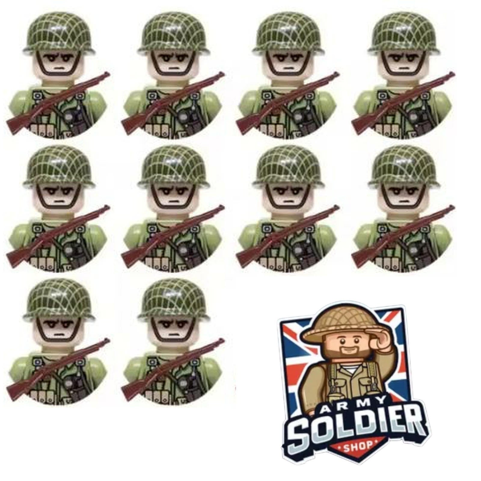 US WW2 10 Mini figures with 10 Guns